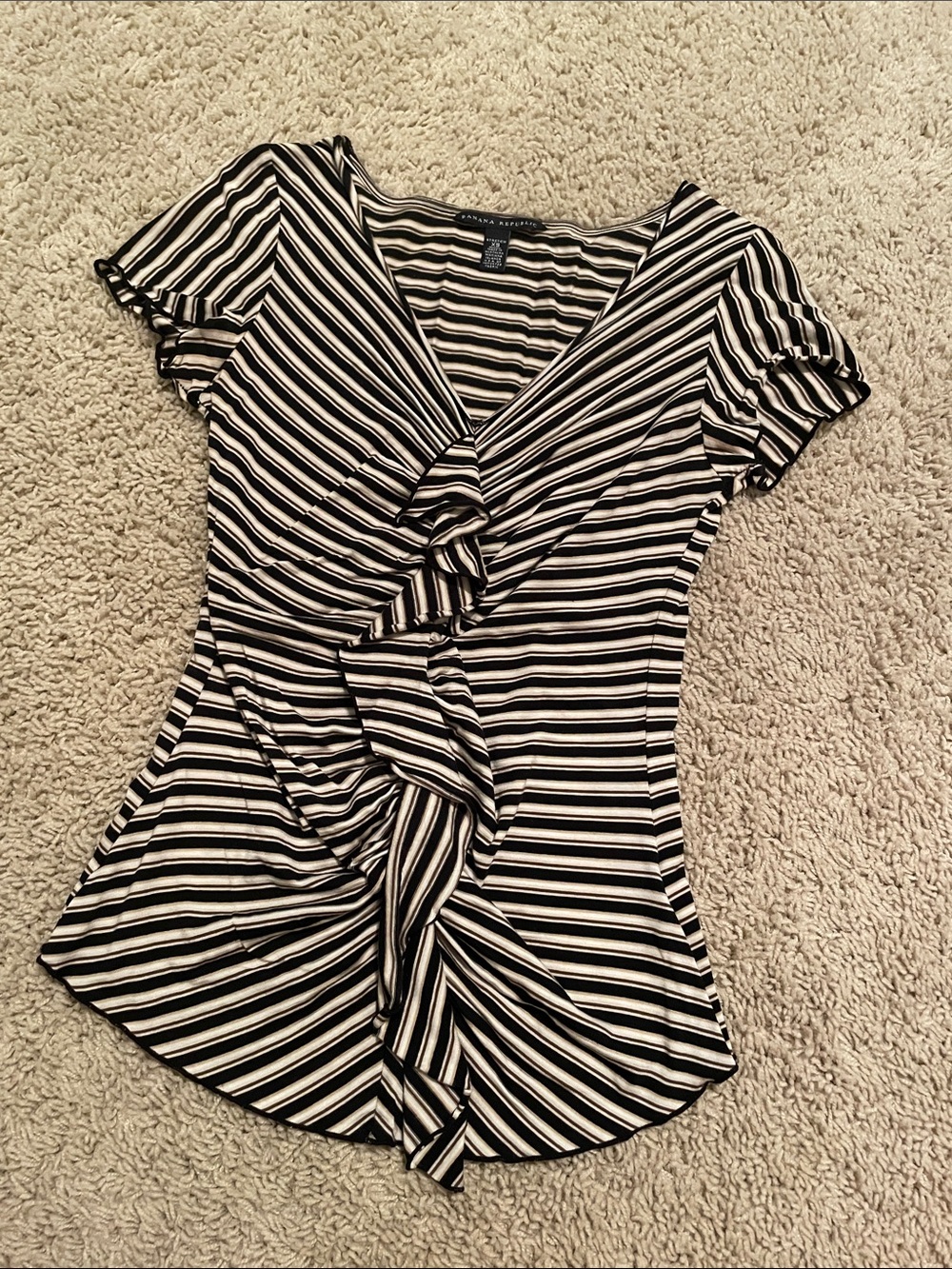 Banana Republic Striped Ruffle-Front V-Neck Top